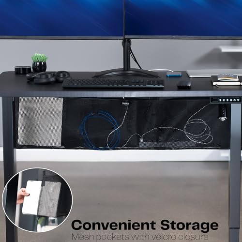 VIVO Black Clamp-on 48 inch Desk Cable Management Sleeve, DESK-SKIRT-48P | Privacy Desk Skirt, Cable Organizer, Wire Hider Kit Panel System - size: 48" Panel