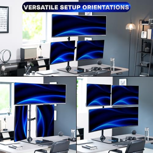 VIVO Triple Monitor Extra Tall Desk Stand for up to 49 inch Ultrawides on Center Bracket and 27 inch Screens on Side Brackets, Holds up to 44 lbs, Tempered Glass Base, Black, STAND-V103T-GB