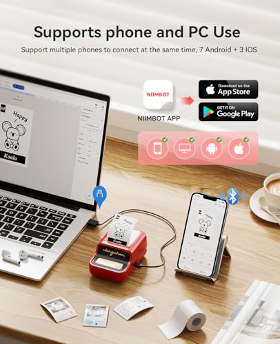 NIIMBOT Label Maker, B21 Pro 300DPI HD Sticker Printer for Photos, Red | Red&Black Dual-Color Printer, Bluetooth Sticker Maker for Notes, Study Graphics, Memo Maker, Come with 2'' x 1.2'' Label Roll - color: Red