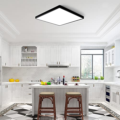 12inch 24W LED Flush Mount Ceiling Light, 3000K Square LED Ceiling Light, Black Flat Panel Lighting for Bedroom, Kitchen, Living Room - color: Warm White, size: Square-Black
