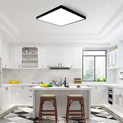 12inch 24W LED Flush Mount Ceiling Light, 3000K Square LED Ceiling Light, Black Flat Panel Lighting for Bedroom, Kitchen, Living Room - color: Warm White, size: Square-Black