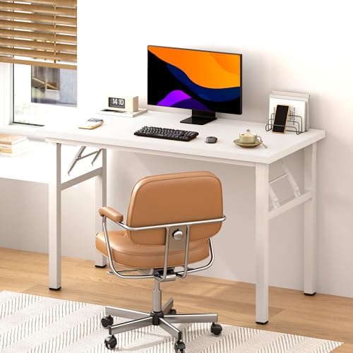DlandHome 39.4 Inch Small Folding Computer Desk for Home Office, White - color: White + White, size: 39 Inches