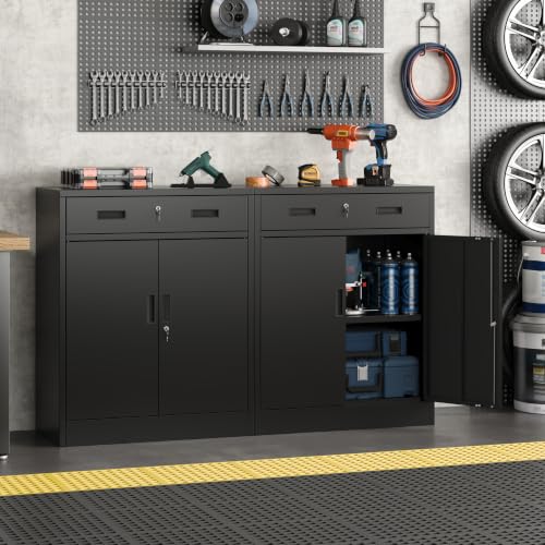 Metal Storage Cabinet, 36" Locking Cabinet with Adjustable Shelves for Garage, Office (Black, 1 Drawer) - color: Black, size: 36"H×28"W×16"D-1Drawer