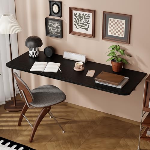 Dogsky Wall Mounted Folding Table 55x15.7 in - 400LB Capacity | Heavy Duty Wall Floating Desk, Space-Saving Workbench for Home Office, Laundry Room & Kitchen, Black - color: Black, size: 55" x 15.7"