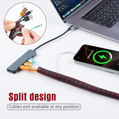 Cable Sleeve Self-Wrapping Wire Loom, Black Red,3/8 Inch x 50FT - color: Black red, size: 3/8"-50ft