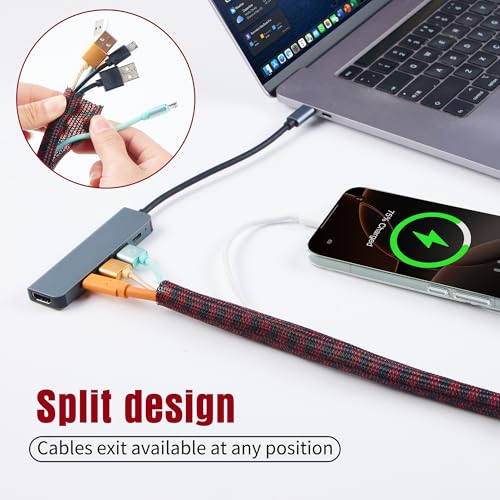 Cable Sleeve Self-Wrapping Wire Loom, Black Red,3/4 Inch x 25FT - color: Black red, size: 3/4"-25ft