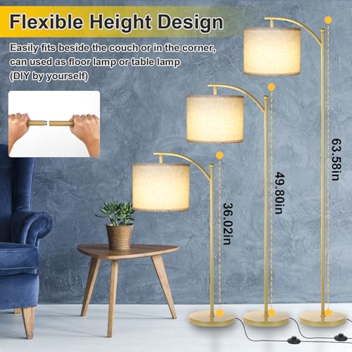 LALISU Standing Floor Lamp for Living Room, Linen Shade Floor Lamp, Gold - color: Gold