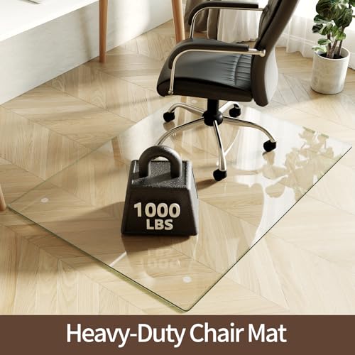 Koonmi Tempered Glass Chair Mat 36"x50" - Premium Office Chair Mat for Hardwood Floors & Low-Pile Carpet with 4 Non-Slip Pads - Thick Scratch-Resistant Surface - size: 36*50