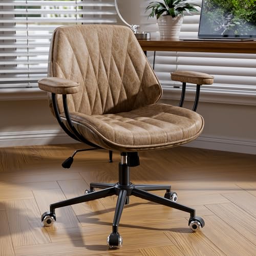 Camel Brown Faux Leather Swivel Office Desk Chair - color: Camel Brown