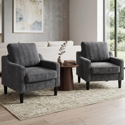 Dark Grey Accent Chairs Set of 2, Comfy Arm Chairs for Living Room, Office | STHOUYN Club Chair, Reading Chairs for Bedroom, Waiting Area Seating, Small Space Office Chairs, Supportive Wide Seat - color: Dark Gray