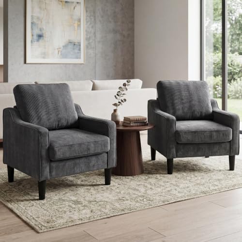 Dark Grey Accent Chairs Set of 2, Comfy Arm Chairs for Living Room, Office | STHOUYN Club Chair, Reading Chairs for Bedroom, Waiting Area Seating, Small Space Office Chairs, Supportive Wide Seat - color: Dark Gray