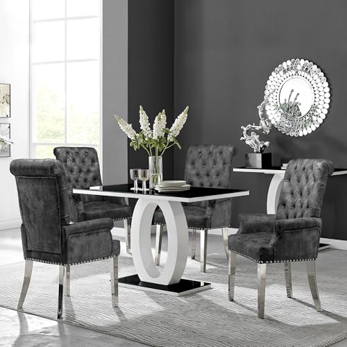 LOULENS Velvet Dining Chairs Set of 2, Dining Chairs with Arms, Dark Grey | Upholstered, High Back, Tufted, Luxurious, Stainless Steel Leg, for Kitchen & Dining Room - color: Dark Grey, size: 2 PCS