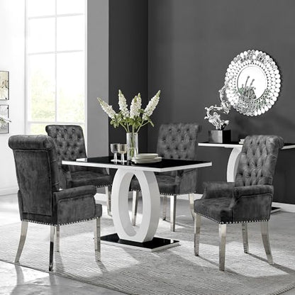 LOULENS Velvet Dining Chairs Set of 2, Dining Chairs with Arms, Dark Grey | Upholstered, High Back, Tufted, Luxurious, Stainless Steel Leg, for Kitchen & Dining Room - color: Dark Grey, size: 2 PCS