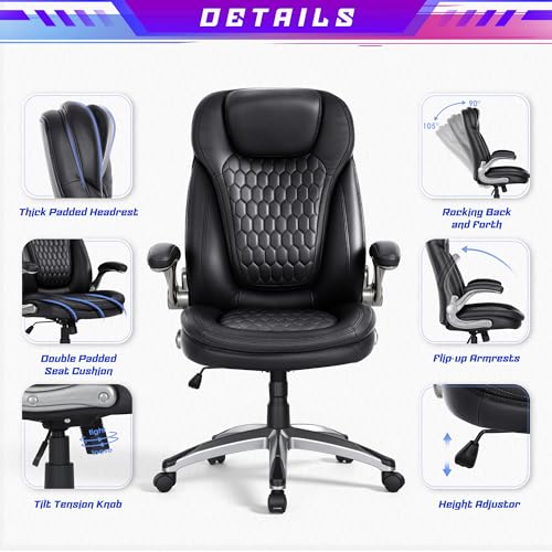 Executive Office Chair-Ergonomic Computer Desk Chair, High Back Leather Chair Swivel Home Office Chair Set of 2, Black - color: Black, size: set of 2