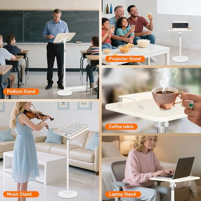 2-in-1 Floor Standing Book Stand, Foldable Book Holder for Reading with Page Clips, 19"–51" Height Adjustable, Sturdy Podium Stand for Reading, Bible, Laptop, Cookbooks, or Projector - size: (White）Higher with U-shaped