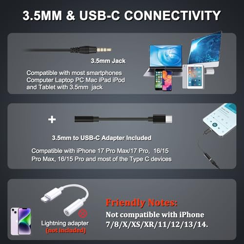 Callez Wired Computer Headset 3.5mm/USB-C Headset with Mic Noise Cancelling | Cell Phone Headphone for PC Laptop Mac iPhone 15/16/17 Samsung, Zoom Teams Call Center Home Office Work, in-line Controls