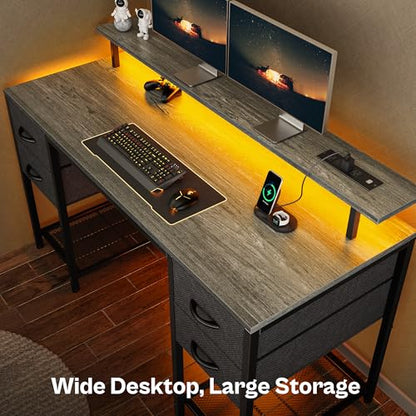 Huuger 55 inch Computer Desk with Power Outlets & 4 Drawers - color: Grey, size: 55 Inch