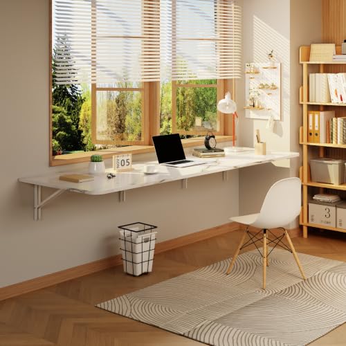 IAE Wall Mounted Folding Desk,Floating Computer Desk for Small Spaces,White | 72x22in engineered wood desktop with metal brackets, folds flat to save space in home office, apartment and laundry room - color: White, size: 72"*22"