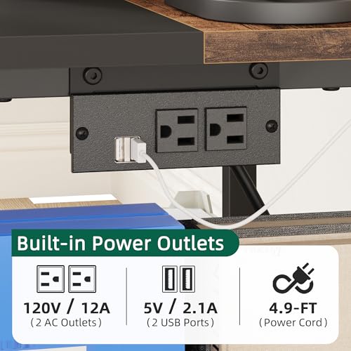 YAOHUOO 23.6" Large Printer Stand with Power Outlet,3D Printer Table - color: Rustic Brown