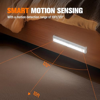 Molrebe Motion Sensor Closet Lights, 6 Pack, Battery Operated | 10 LEDs, 10-ft motion range, 15-20 sec auto-off, magnetic peel-and-stick mounting for closets, cabinets, hallways and stairs