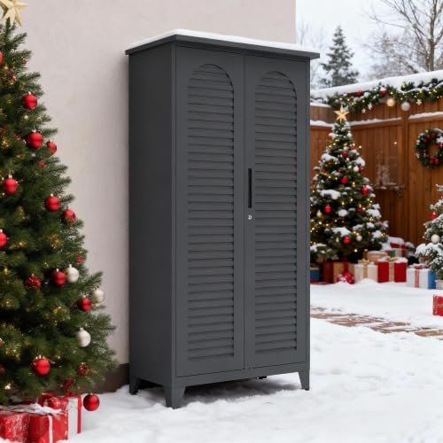 KEIKI 73'' H Metal Tool Storage Cabinet, Garage Storage Cabinet with Doors & Adjustable Shelves & Ample Storage Space for Garage, Home, Office, Utility Room