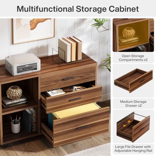 Tribesigns 63" L Shaped Desk with File Cabinet, Large Executive Office Desk with Rolling Filing Cabinet, Long Computer Table with Drawers, Business Furniture Set for Home Office, Light Walnut - color: Light Walnut