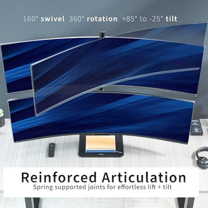 VIVO Freestanding Dual Vertically Stacked Ultra-Wide Monitor Desk Stand, Extra Tall Heavy Duty Adjustable Mount for 2 Ultrawide Screens up to 49 inches, 44 lbs Per Screen Capacity, Black, STAND-V202L - size: Up to 49", style: Steel Base