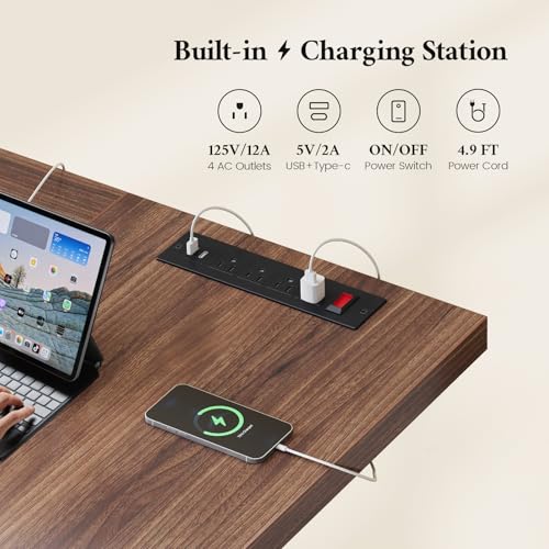 63 Inch Executive Office Desk, Large Computer Office Desks with Power Outlet, Modern Laptop Desk Writing Table Workstation Business Furniture for Home Office, Brown - size: 63 Inch Long