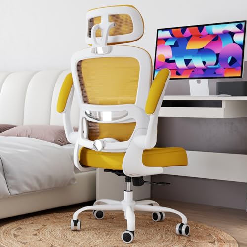 TRALT Office Chair Ergonomic Desk Chair - Gaming Chair with Lumbar Support | 330 LBS Home Office Desk Chairs with Headrest, Reading Chair with Flip-up Armrests, Comfortable Computer Chairs (1, Yellow) - color: Yellow