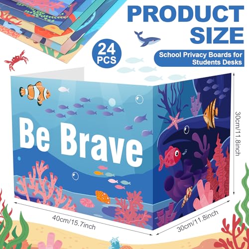 Honoson 24 Pcs Inspirational Privacy Folders for Students | Cardboard Desk Shields with Motivational Words, 6 Designs for Classroom Study, Tri-fold Exam Dividers, Bulk Test Boards - style: Ocean Theme