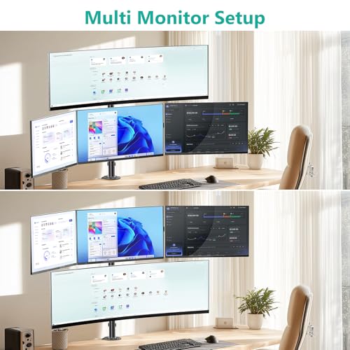 WALI Stacked 4 Monitor Mount for 49" UItrawides and Three 27" Monitors | Tall Quad Monitor Stand up to 44 lbs，Full Motion with Tilt, Swivel, C-Clamp & Grommet Base, VESA 75/100mm (M004S-P), Black - size: 13"-49", style: Quad