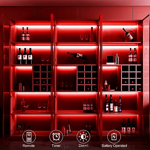 echosari Strip Lights Battery Powered with Remote Timer for Cabinet Shelve - color: Red, size: 9.8Ft