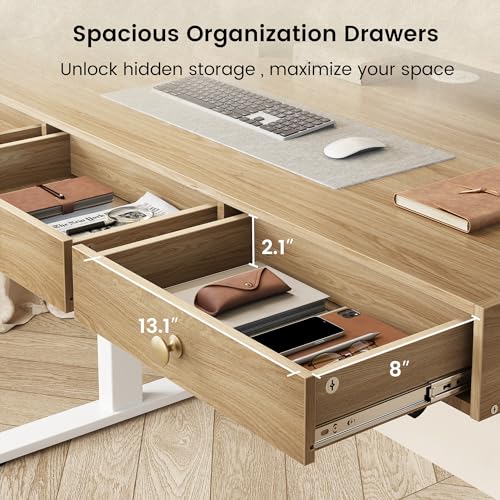 Electric Standing Desk with 3 Drawers & Monitor Shelf | 47.2 x 26 Inch Height Adjustable Standing Desk, Sit Stand Desk with Storage, 176 Lbs Capacity, Home Office, Light Walnut - color: Light Walnut