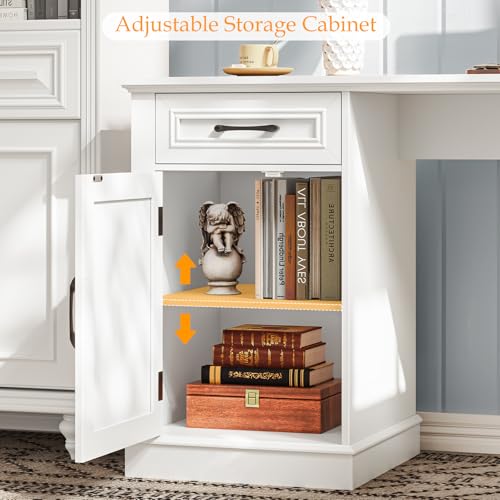 Vabches Farmhouse 59" L-Shaped Executive Desk with Drawers, Cream White - color: Cream White