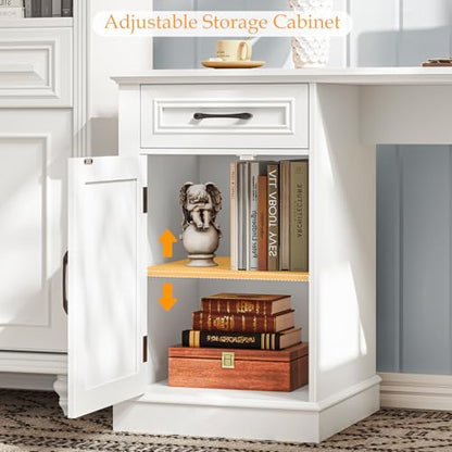 Vabches Farmhouse 59" L-Shaped Executive Desk with Drawers, Cream White - color: Cream White