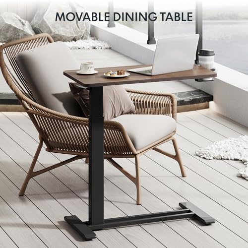 FLEXISPOT H7 28" Pneumatic Height-Adjustable Overbed Table with Wheels - color: Mahogany, size: Small