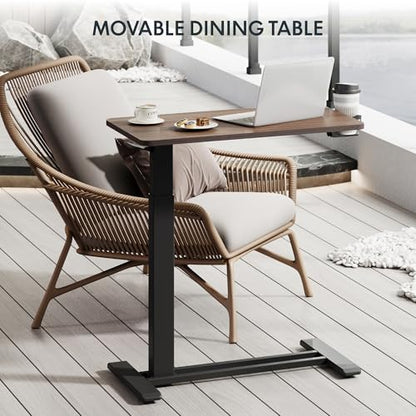 FLEXISPOT H7 28" Pneumatic Height-Adjustable Overbed Table with Wheels - color: Mahogany, size: Small