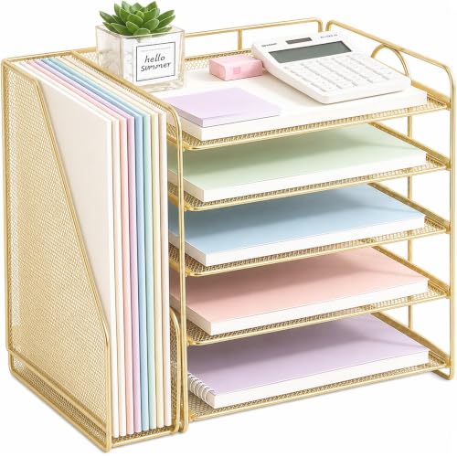 OPNICE Desk Organizer, 5-Tier Paper Organizer Letter Tray, Gold - color: Gold, size: 15.5" x 9" x 10.3"