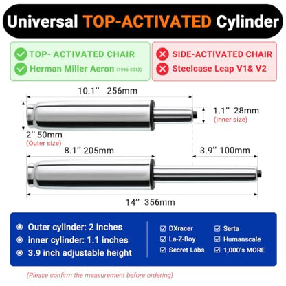 10-14 Inches Office Chair Cylinder Replacement, TOP-Activated - color: Polished Steel, size: 3.9‘’ Height Range