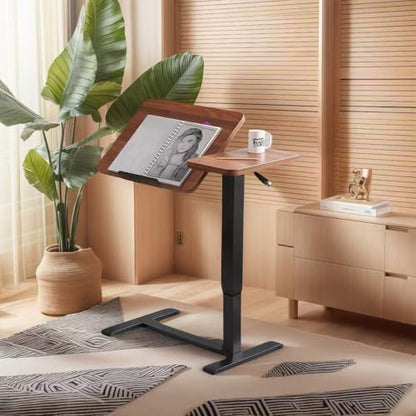 Overbed Table with Wheels, Adjustable Height Rolling Bedside Desk, Mobile Laptop Stand and Tilting Tray Table for Bed Sofa and Hospital Use (Walnut+26-38''h) - color: Walnut+26-38''h