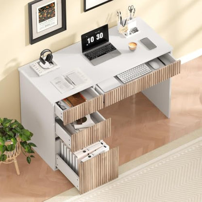 4 EVER WINNER White Desk with Drawers, 48 Inch Computer Desk with Storage - color: White, size: 48 Inch