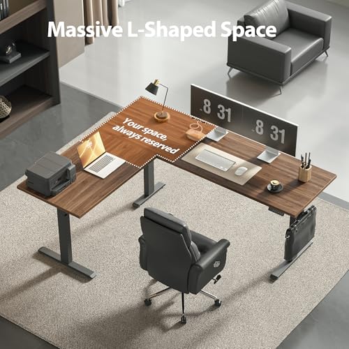 Agilestic 73 x 61 Inch L Shaped Electric Standing Desk, Dark Walnut - color: Dark Walnut, size: 73x61 Inch