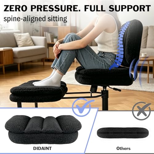 Ergonomic Cross Legged Office Chair with Footrest, 360° Swivel Height Adjustable Faux Shearling Criss Cross Chair, Wide Seat & Back Support for Home Office, ADHD, Black - color: Wool Black