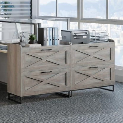Vabches 2 Drawer Lateral File Cabinet with Charging Station, Washed Gray - color: Washed Gray
