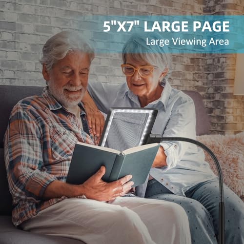 5X Magnifying Glass with Light and Stand, Adjustable Brightness Magnifying Floor Lamp, Gooseneck Arm Lighted Magnifier for Reading, Crafts and Close Work