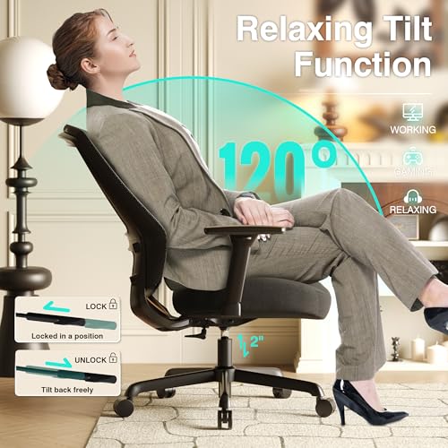 ELABEST Mesh Office Chair,Ergonomic Computer Desk Chair,Sturdy Task Chair- Adjustable Lumbar Support & Armrests,Tilt Function,Comfort Wide Seat,Swivel Home Office Chair (Noir Black (Padded Seat)) - color: Noir Black (Padded Seat)