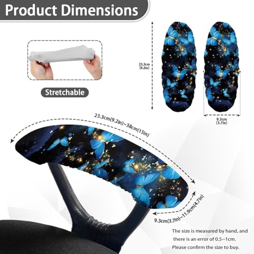 Butterfly Printed Office Chair Arm Rest Covers Set of 2 Soft Stretchy Gaming Chair Arm Cover Protector Anti-Slip Dust-Proof Chairs Armrest Slipcovers for Desk Gaming Chairs, Universal Fits - color: Black and Blue - Butterfly