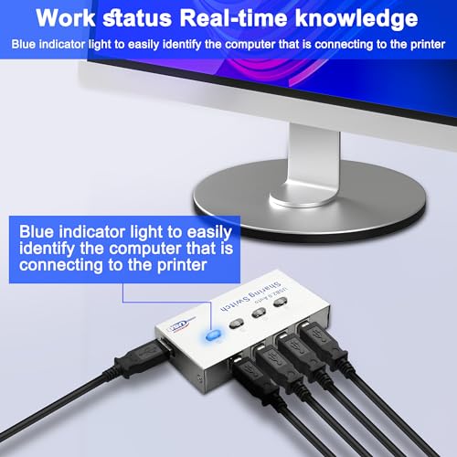 XMSJSIY USB 2.0 Sharing Switch Selector 4 in 1 Out Printer Sharer Switcher | 4 PC to 1 Splitter Hub for PC,Printer,Scanner,Keyboard, Plotter,Card reader -1 PCS
