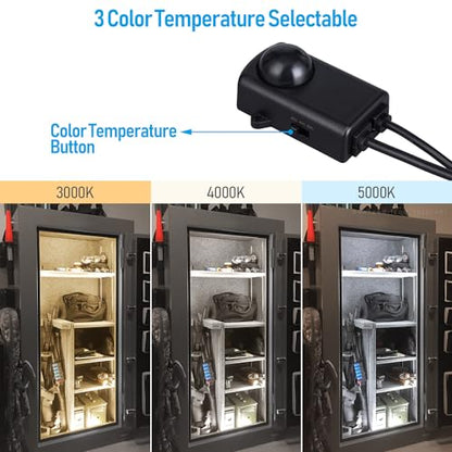 TORCHSTAR 4pcs 12 Inch LED Safe Lighting Kit, Motion Sensor, 3CCT | UL Power Adapter, Input 100-240V, Linkable Gun Safe Light Bars, 600LM, for Under Cabinet Locker Closet, 3000K/4000K/5000K - color: 3CCT