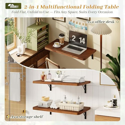 Dogsky Floating Wall Desk 24" x 14" - 100 lbs Heavy Duty Solid Pine - color: Walnut, size: 24" x 14"